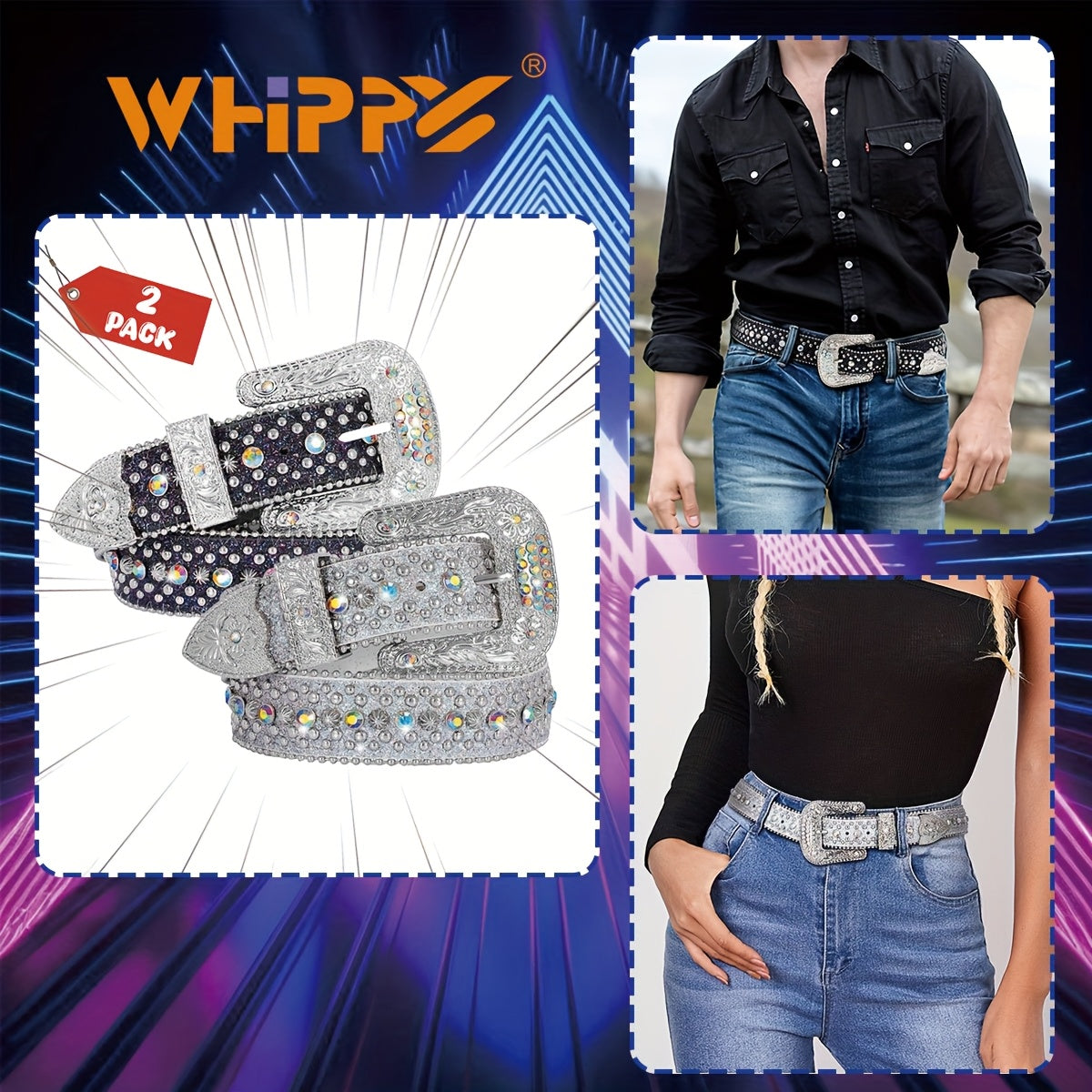 Men's Belt - Rhinestone Bling Waist Chain Body Chain for Women Sparkling Crystal Sequin - product detail view 46