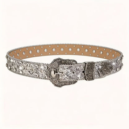 Women's Belt - Rhinestone Chain for | Sparkly Sequin Waist with Rivet Decorations & - product detail view 12