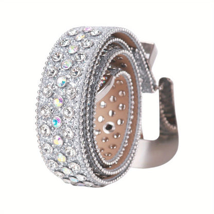 Women's Belt - Rhinestone Luxury Bling Crystal Studded Carved Buckle Cowgirl Punk Western - product detail view 23