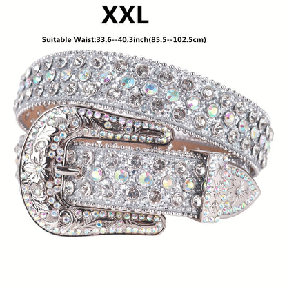 Women's Belt - Rhinestone Luxury Bling Crystal Studded Carved Buckle Cowgirl Punk Western - product detail view 28