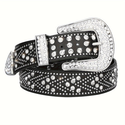 Men's Belt - Rhinestone Studded Bling Y2K Western Cowboy Cowgirl Style Faux Leather - product detail view 12