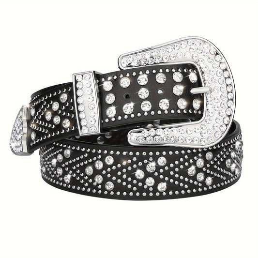 Men's Belt - Rhinestone Studded Bling Y2K Western Cowboy Cowgirl Style Faux Leather - product detail view 12
