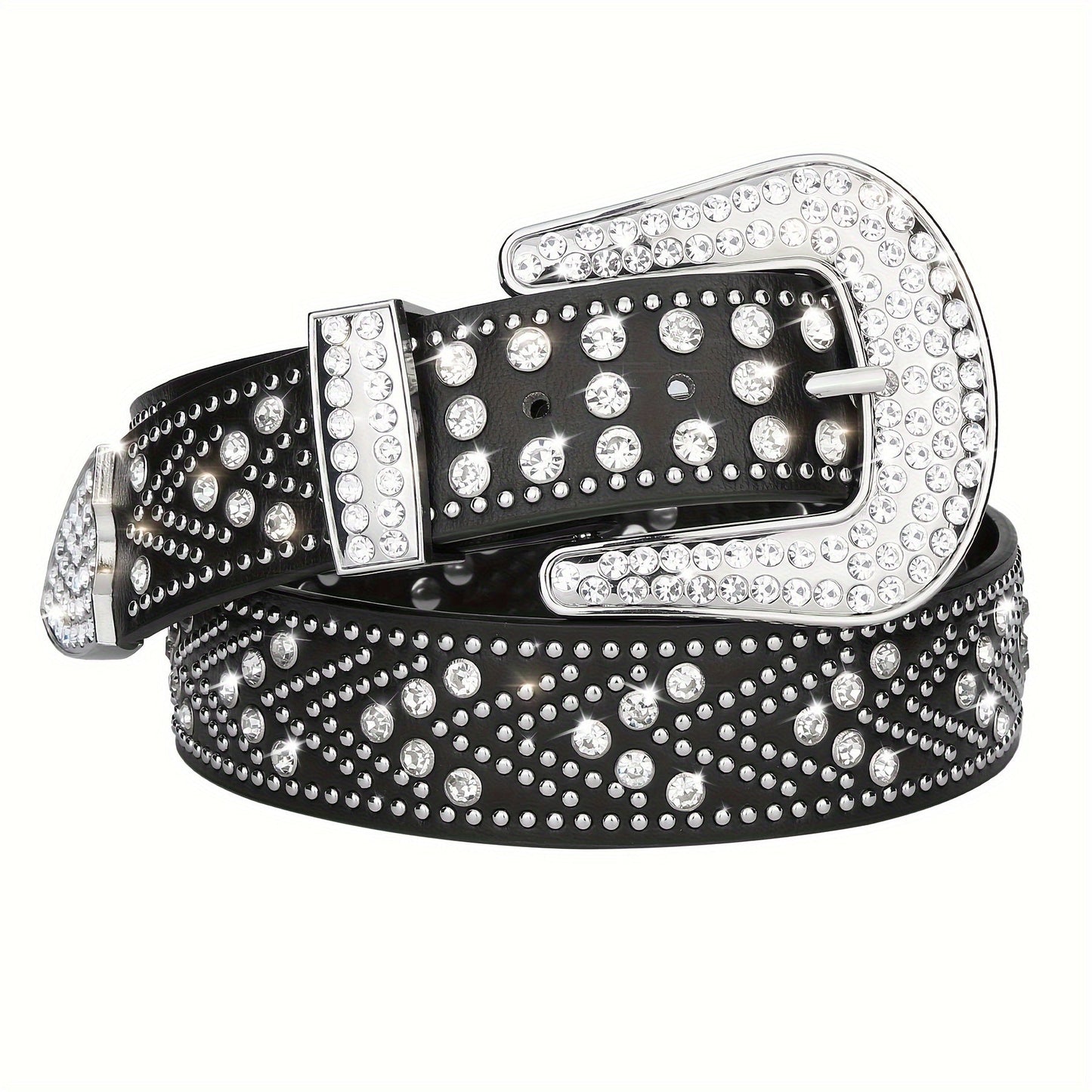 Men's Belt - Rhinestone Studded Bling Y2K Western Cowboy Cowgirl Style Faux Leather - product detail view 13