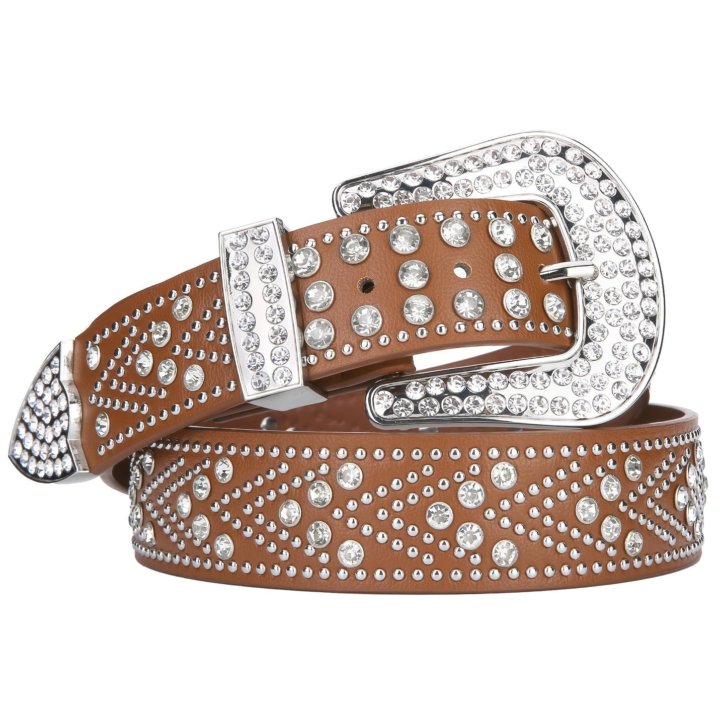 Men's Belt - Rhinestone Studded Bling Y2K Western Cowboy Cowgirl Style Faux Leather - product detail view 20