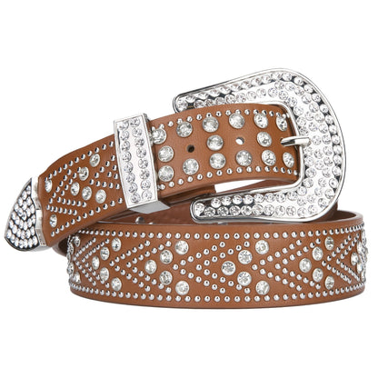 Men's Belt - Rhinestone Studded Bling Y2K Western Cowboy Cowgirl Style Faux Leather - product detail view 20
