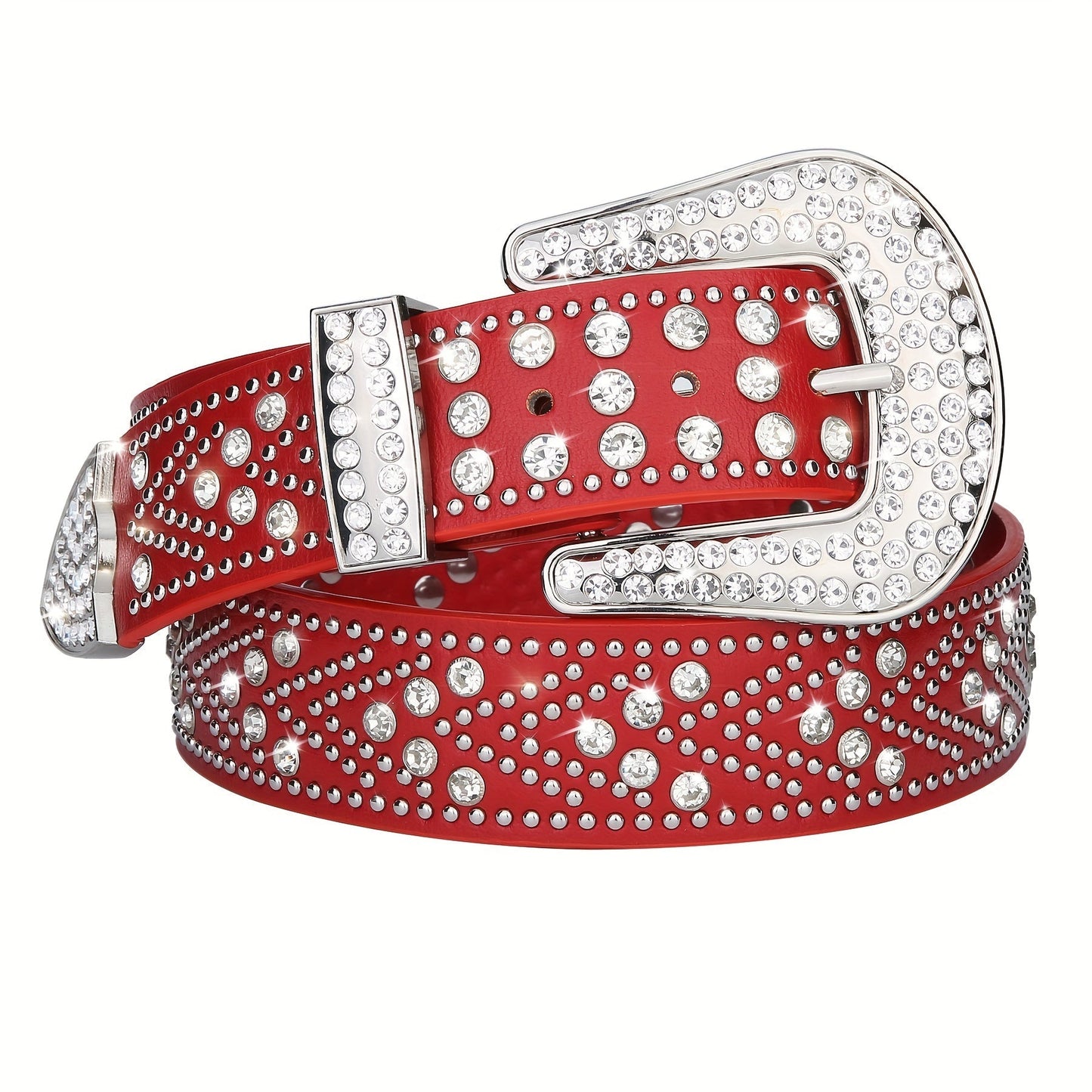 Men's Belt - Rhinestone Studded Bling Y2K Western Cowboy Cowgirl Style Faux Leather - product detail view 26
