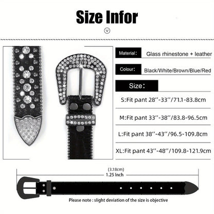 Men's Belt - Rhinestone for Western Cowboy Faux Crocodile Leather Strap Rivet Detail - product detail view 2