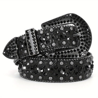 Men's Belt - Rhinestone for Western Cowboy Faux Crocodile Leather Strap Rivet Detail - product detail view 16