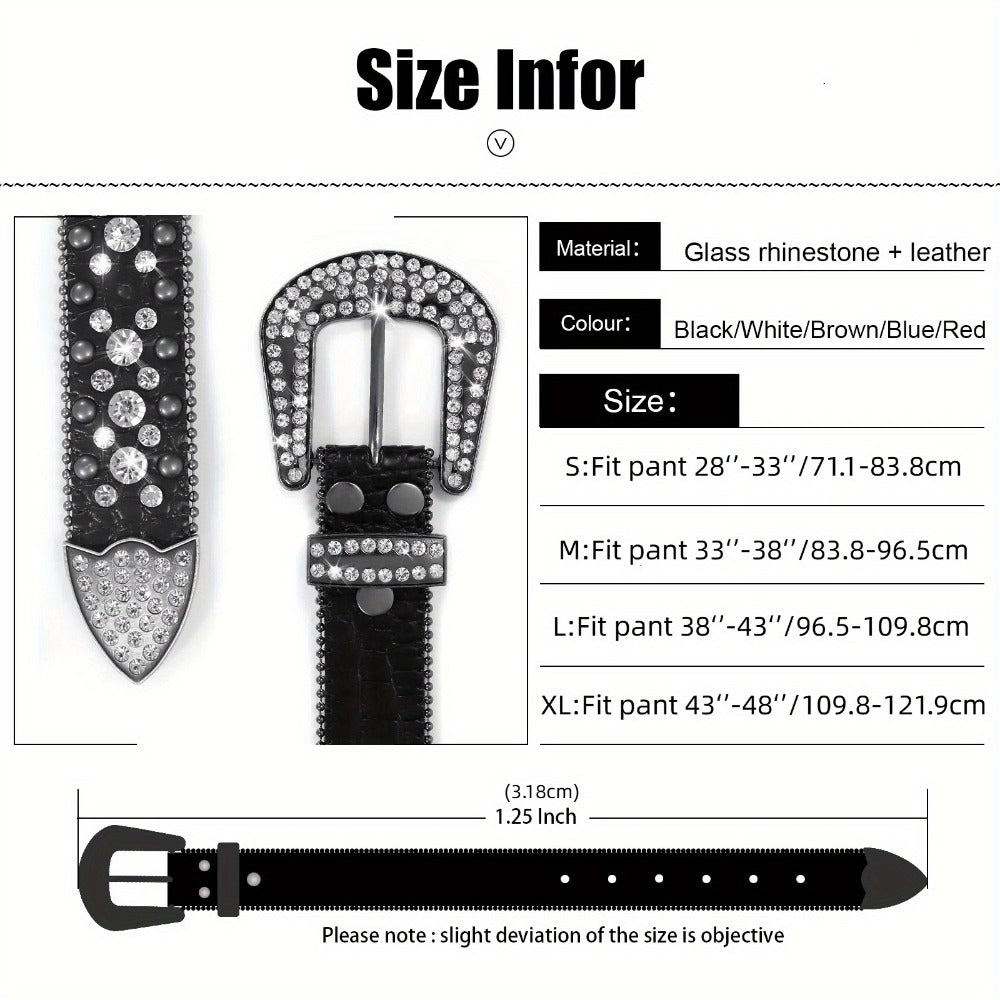 Men's Belt - Rhinestone for Western Cowboy Faux Crocodile Leather Strap Rivet Detail - product detail view 20
