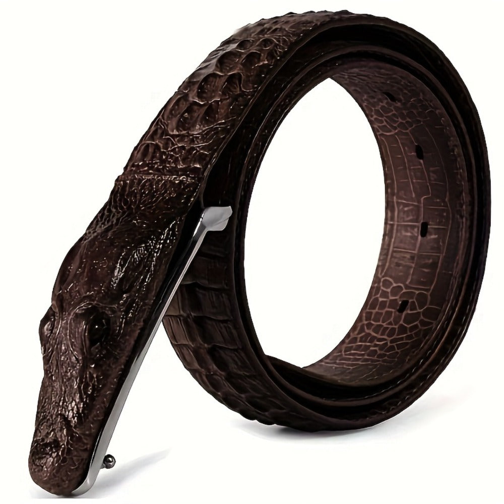 Men's Belt - 's Crocodile Embossed Two-Layer Genuine Cowhide Leather, 4 Colors, Waist - product detail view 5