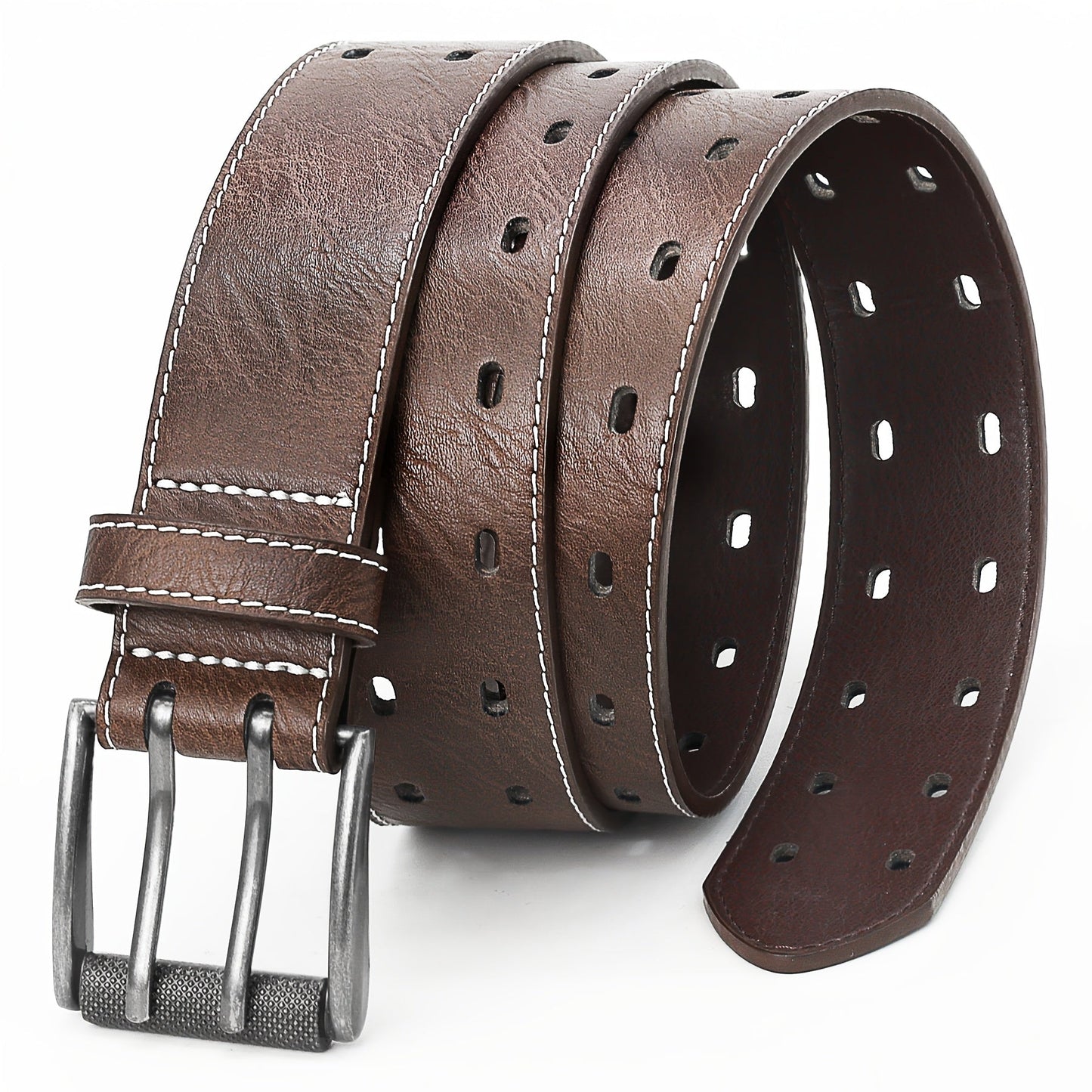 Men's Belt - 's Double Prong Faux Leather Heavy Duty Work Jeans Classic Western Dual - product detail view 10