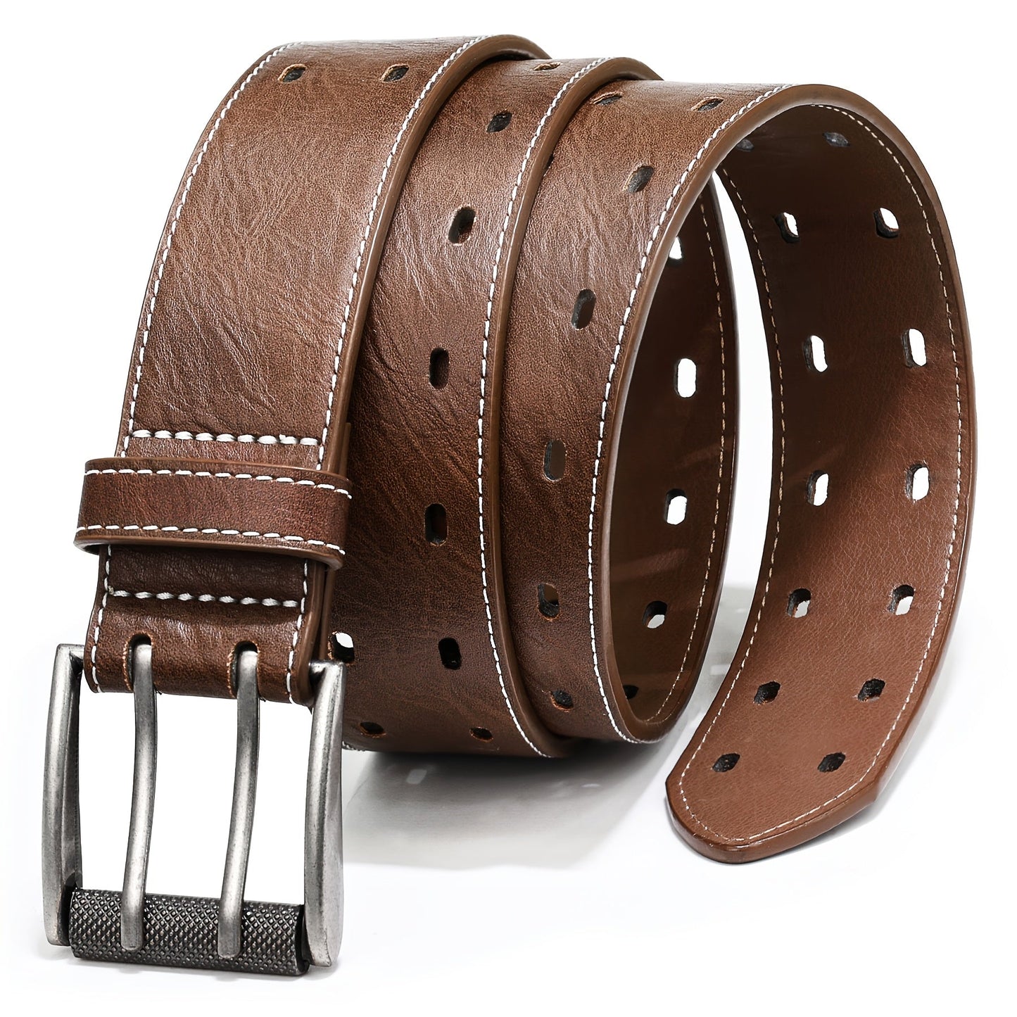 Men's Belt - 's Double Prong Faux Leather Heavy Duty Work Jeans Classic Western Dual - product detail view 12