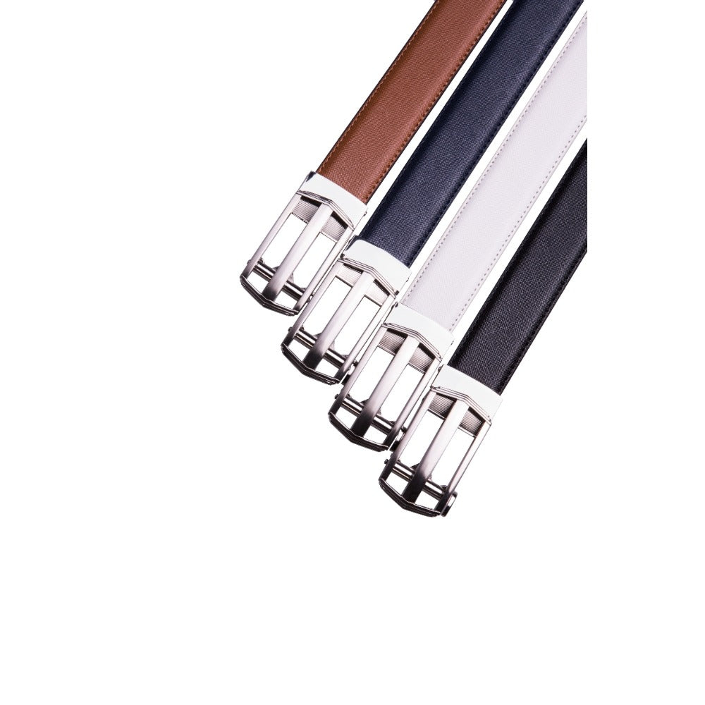 Men's Belt - 's Dress Bonded Leather Ratchet Automatic Buckle 1.3" Wide Brushed Nickel - product detail view 18
