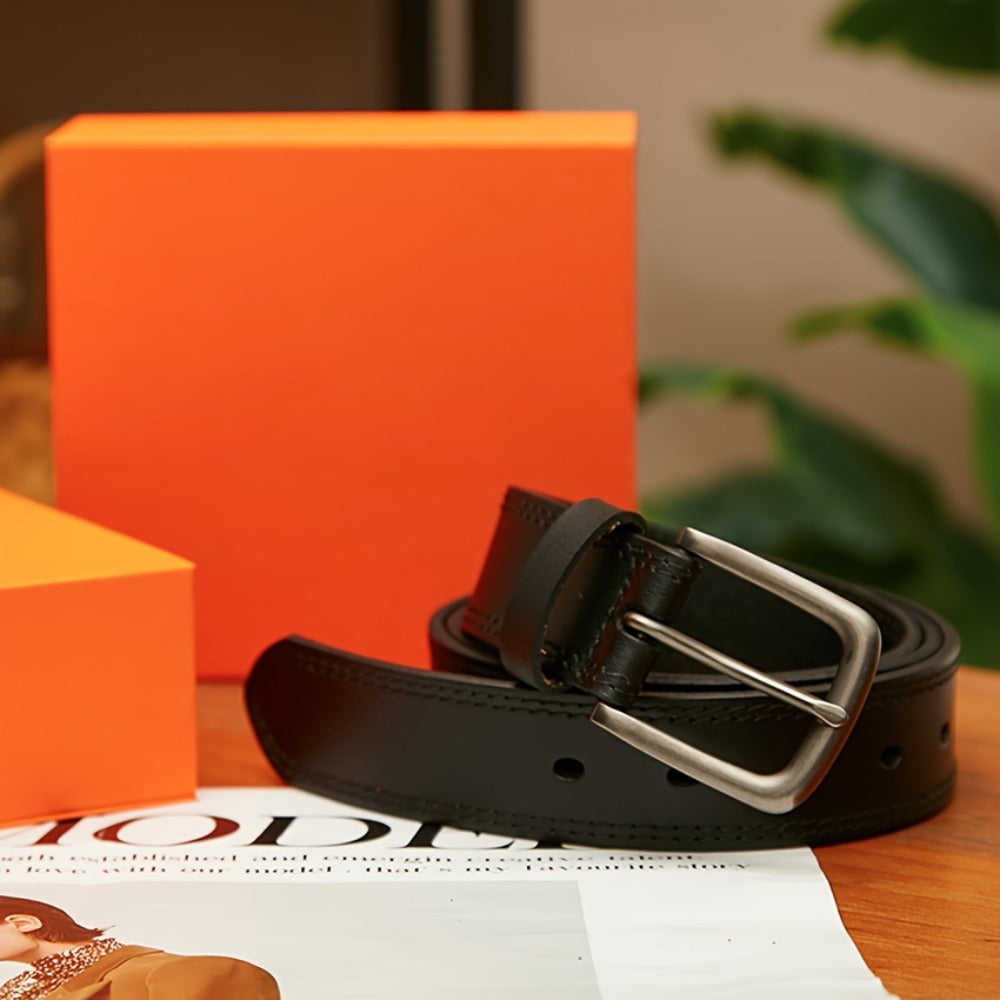 Men's Belt - 's Full Grain Leather Single & 2-Pack Bundle Classic Business Casual Dress - product detail view 4