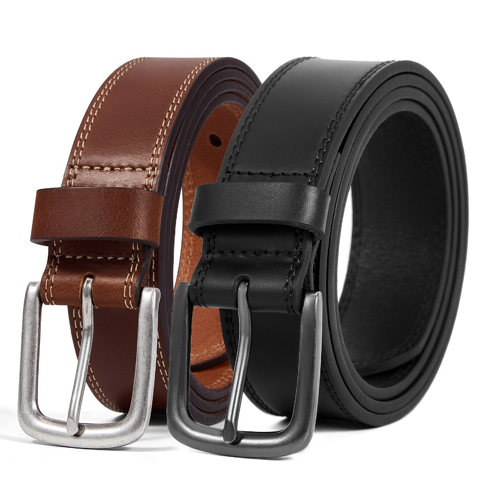 Men's Belt - 's Full Grain Leather Single & 2-Pack Bundle Classic Business Casual Dress - product detail view 5