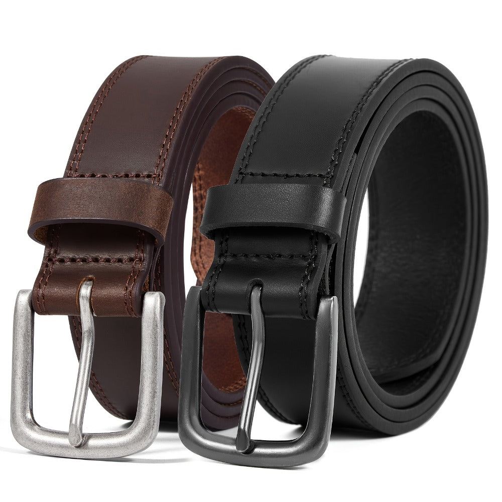 Men's Belt - 's Full Grain Leather Single & 2-Pack Bundle Classic Business Casual Dress - product detail view 7