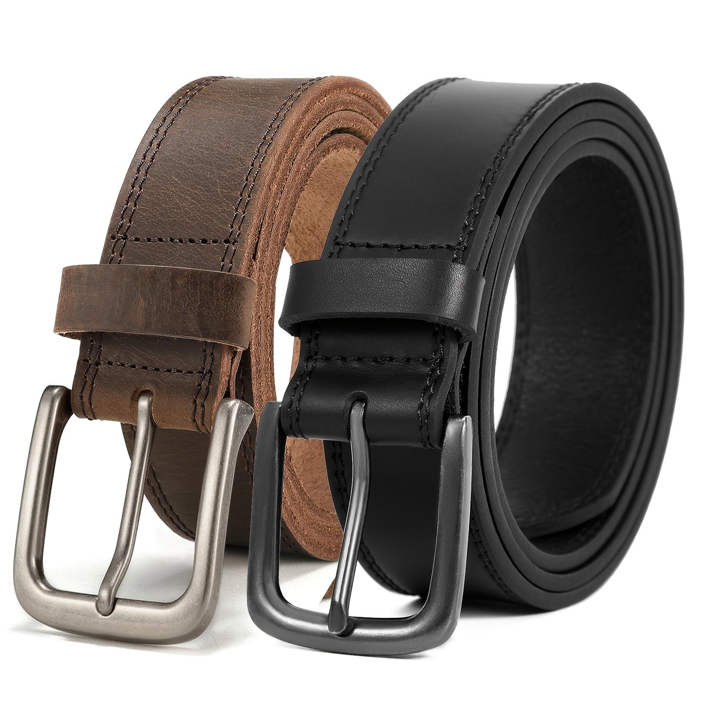 Men's Belt - 's Full Grain Leather Single & 2-Pack Bundle Classic Business Casual Dress - product detail view 22