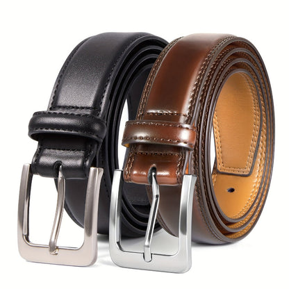 Men's Belt - 's Genuine Leather 2-Pack Set 1 3/8 Inch Dress Casual Golf Jeans , Black - main product view