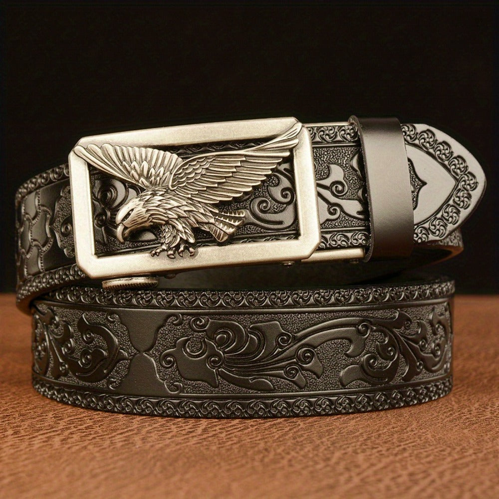 Men's Belt - 's Genuine Leather Eagle Buckle Western Cowboy Style Adjustable Strap - product detail view 6