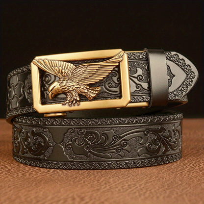 Men's Belt - 's Genuine Leather Eagle Buckle Western Cowboy Style Adjustable Strap - product detail view 12