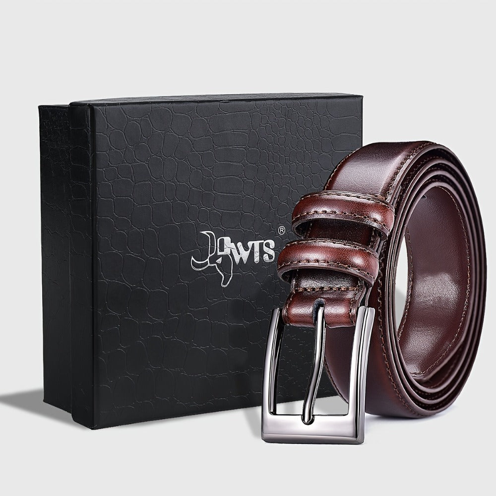 Men's Belt - 's Genuine Leather Gift Box Set Zinc Alloy Golden Buckle Dress for Jeans & - product detail view 5