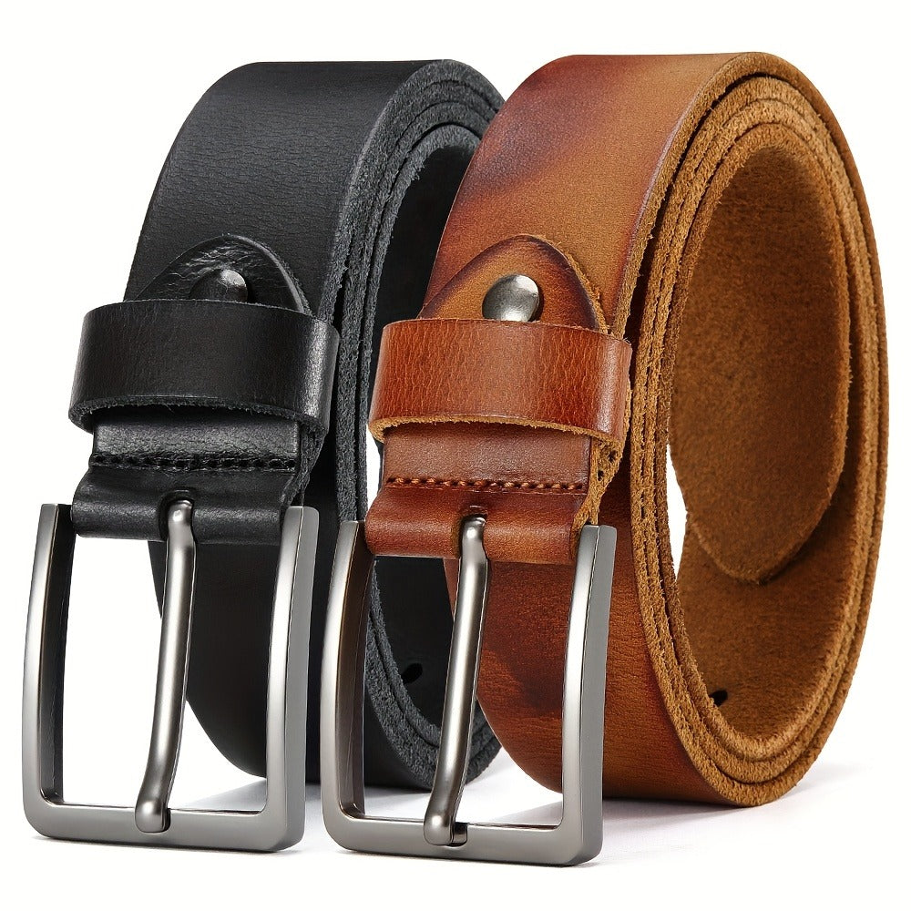Men's Belt - 's Genuine Leather Set 2-Pack Alloy Pin Buckle, 4 Color Combos, Waist 30 - product detail view 8