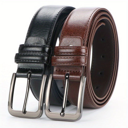 Men's Belt - 's Leather 2-Pack Pin Buckle Casual Retro Genuine Style Jeans Set - product detail view 3