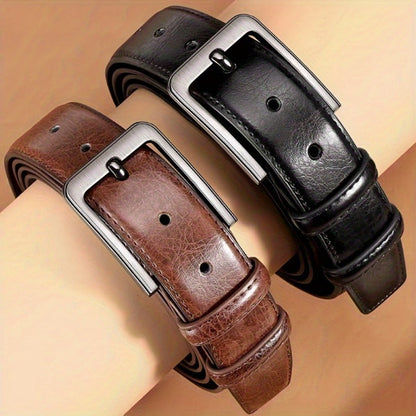 Men's Belt - 's Leather 2-Pack Pin Buckle Casual Retro Genuine Style Jeans Set - product detail view 5