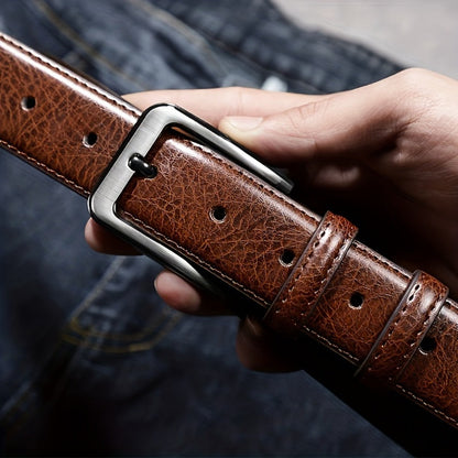 Men's Belt - 's Leather 2-Pack Pin Buckle Casual Retro Genuine Style Jeans Set - product detail view 12