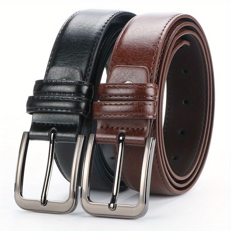 Men's Belt - 's Leather 2-Pack Pin Buckle Casual Retro Genuine Style Jeans Set - product detail view 20