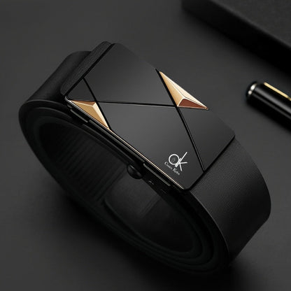 Men's Belt - 's Leather with Automatic Buckle Black & Silver & Gold, Casual Formal - product detail view 7