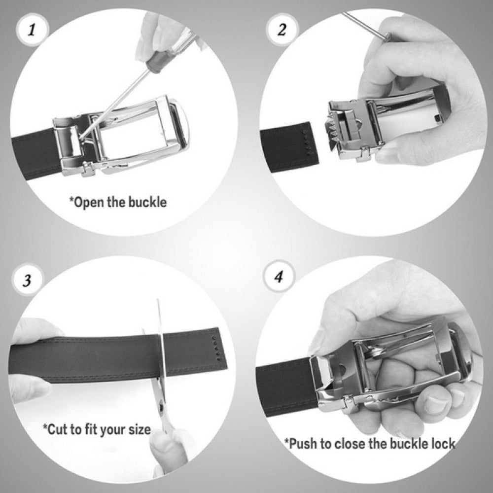 Men's Belt - 's Leather Automatic Buckle Letter M Alloy Buckle Adjustable Dress Black - product detail view 9