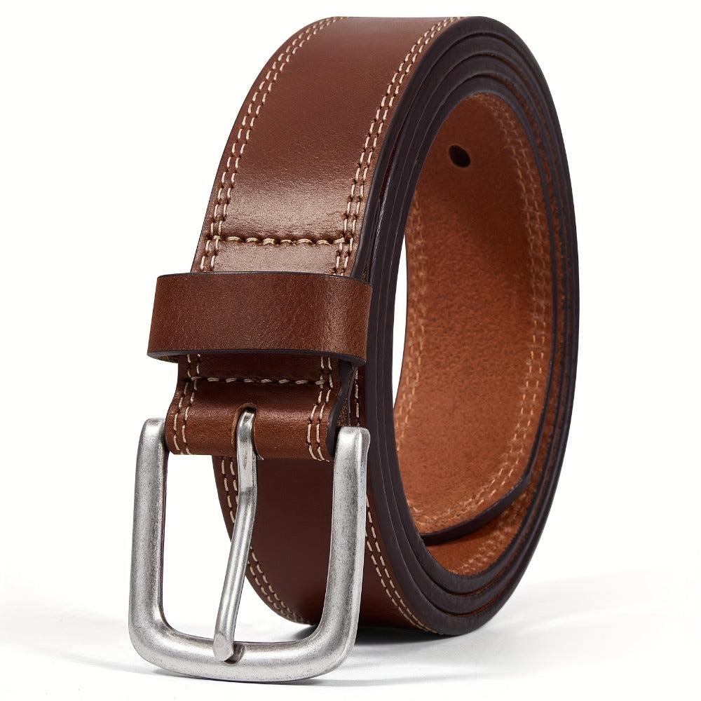Men's Belt - 's Leather Full Grain Genuine Leather Handmade Dress Stainless Steel - product detail view 3