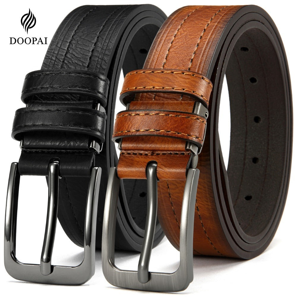 Men's Belt - 's Leather Gift Set 2 Pack Cowhide Pin Buckle Casual Vintage Jeans with - product detail view 24