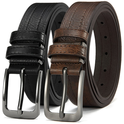 Men's Belt - 's Leather Gift Set 2 Pack Cowhide Pin Buckle Casual Vintage Jeans with - product detail view 31