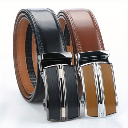Men's Belt - 's Leather Ratchet 2-Pack Automatic Buckle Genuine Leather Adjustable No - product detail view 3
