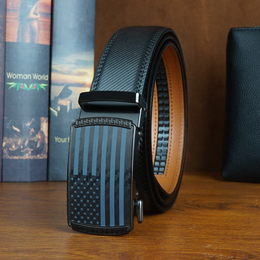 Men's Belt - 's Leather Ratchet Automatic Buckle Adjustable Trim-to-Fit No Hole Design - product detail view 3