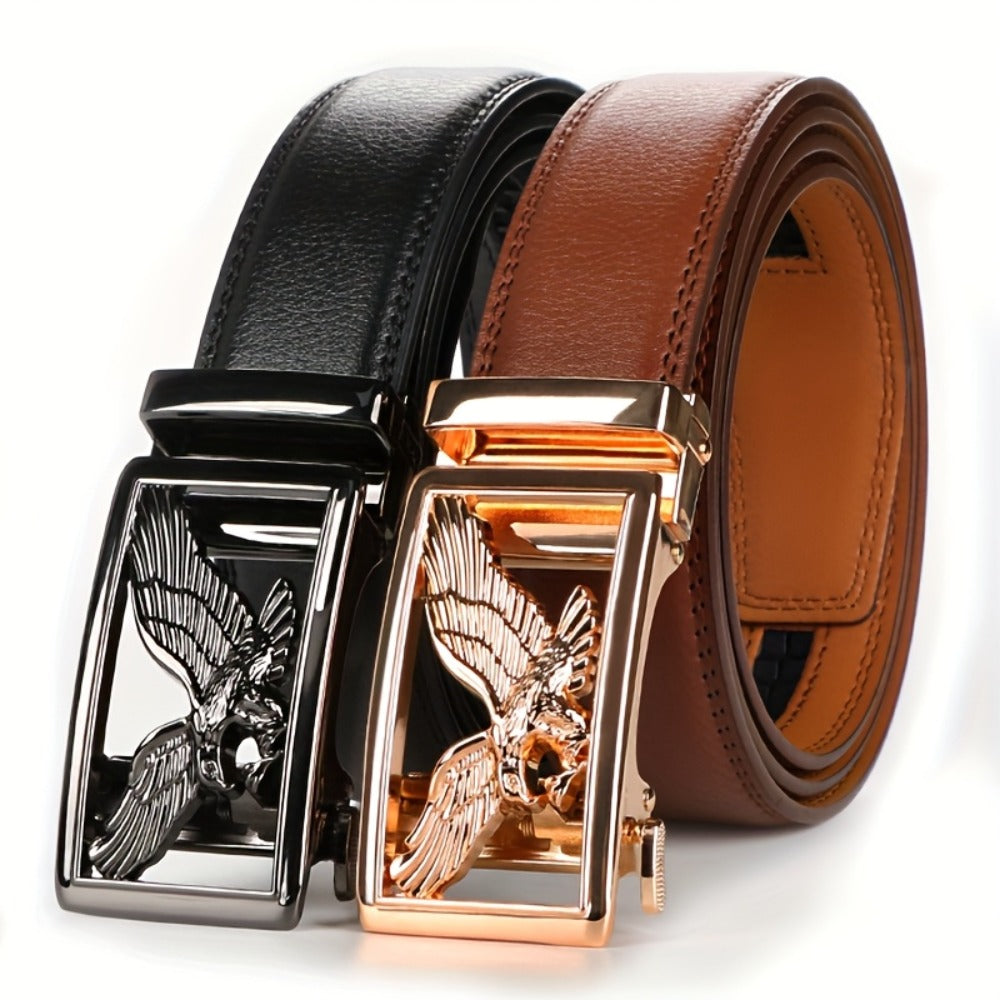 Men's Belt - 's Leather Ratchet Genuine Leather Automatic Buckle No-Hole Stepless - product detail view 7