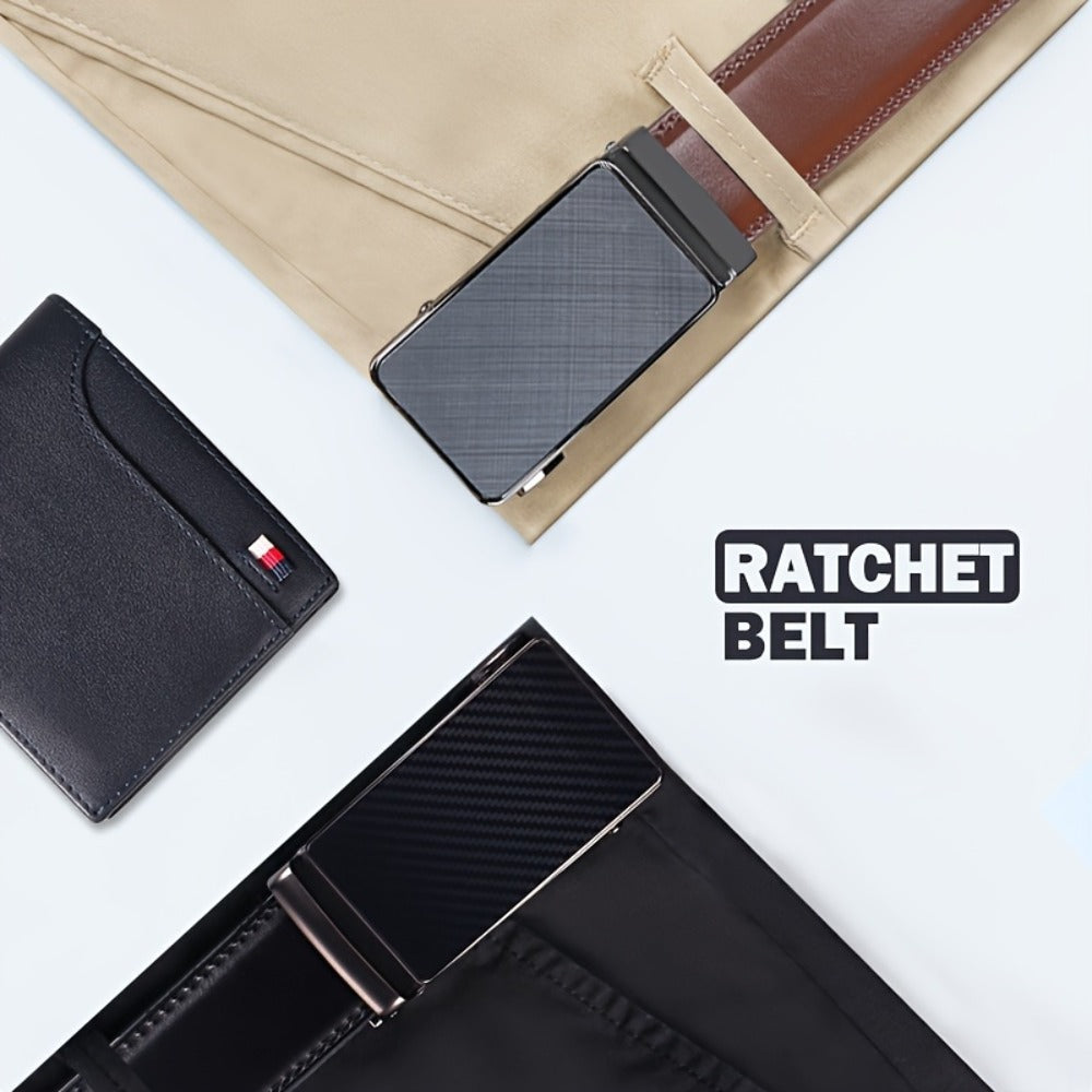 Men's Belt - 's Leather Ratchet Genuine Leather Automatic Buckle No-Hole Stepless - product detail view 9