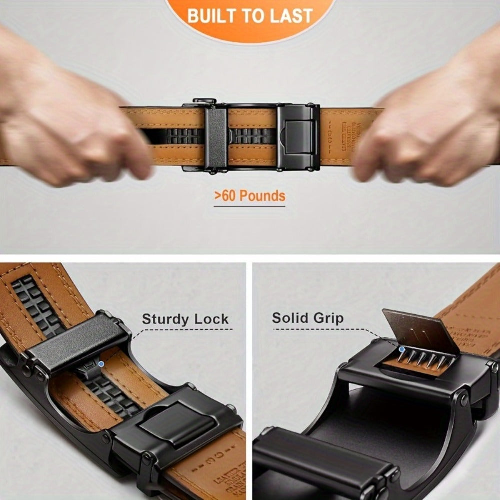 Men's Belt - 's Leather Ratchet Genuine Leather Automatic Buckle No-Hole Stepless - product detail view 18
