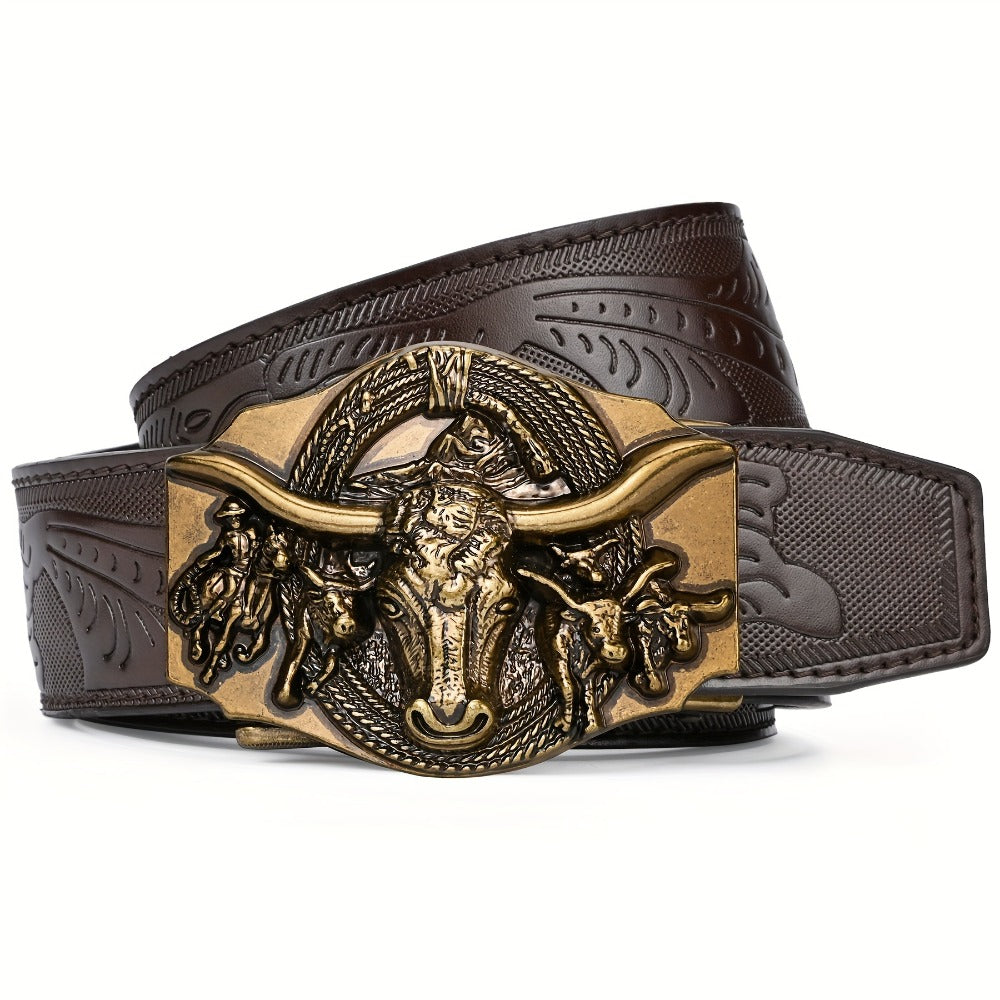 Men's Belt - 's Ratchet Automatic Click Buckle Faux Leather No Hole Adjustable Western - product detail view 5