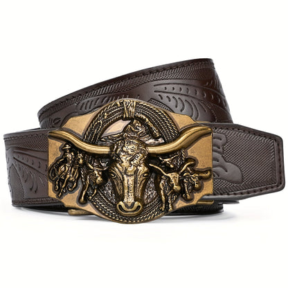 Men's Belt - 's Ratchet Automatic Click Buckle Faux Leather No Hole Adjustable Western - product detail view 12