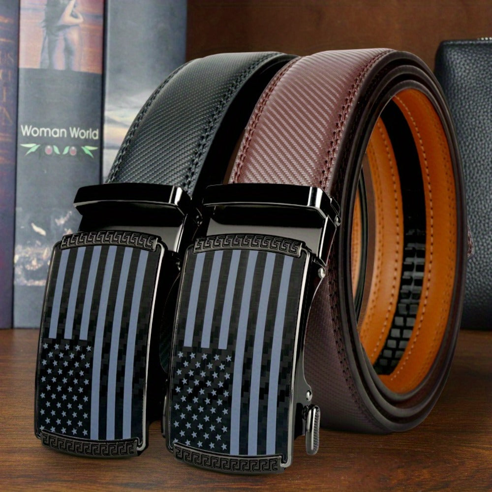 Men's Belt - 's Ratchet Set 2-Pack American Flag Design, Automatic Slide Buckle, Split - product detail view 3