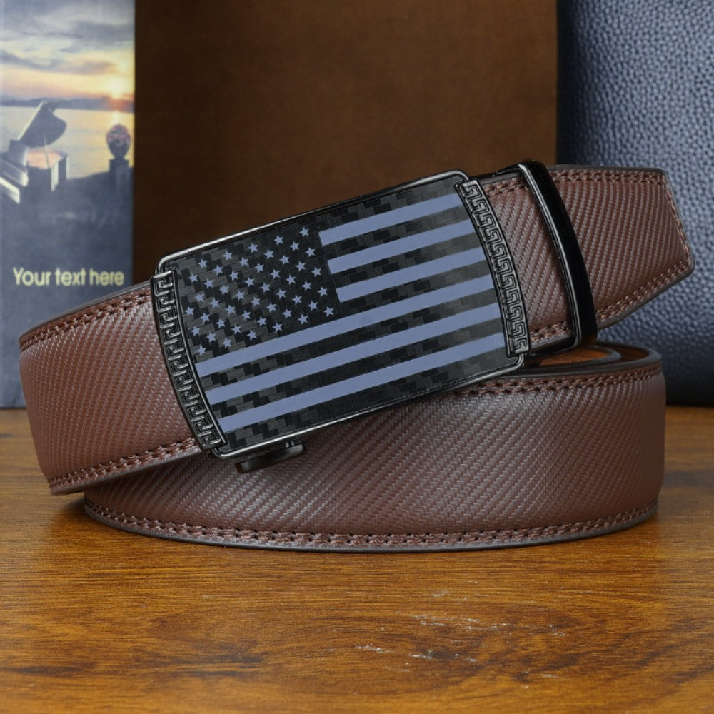 Men's Belt - 's Ratchet Set 2-Pack American Flag Design, Automatic Slide Buckle, Split - product detail view 4