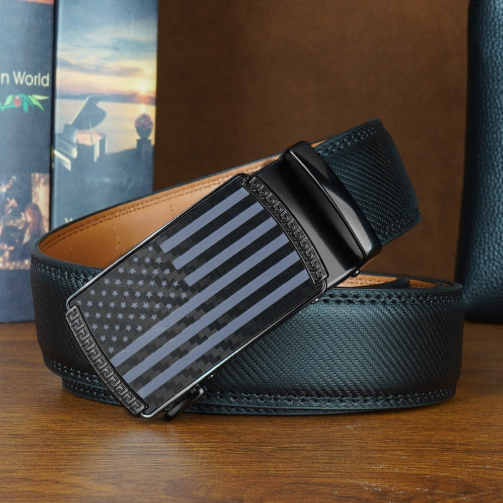 Men's Belt - 's Ratchet Set 2-Pack American Flag Design, Automatic Slide Buckle, Split - product detail view 9