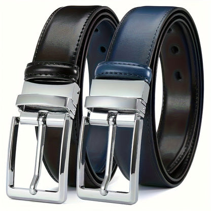 Men's Belt - 's Reversible Genuine Leather Two-Tone Flip Buckle Two in One, Black Blue - product detail view 3
