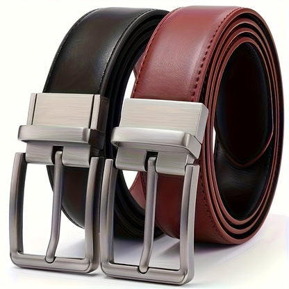 Men's Belt - 's Reversible Genuine Leather Two-Tone Flip Buckle Two in One, Black Blue - product detail view 15