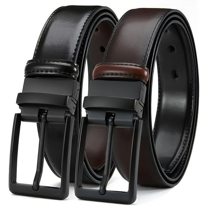 Men's Belt - 's Reversible Genuine Leather Two-Tone Flip Buckle Two in One, Black Blue - product detail view 16