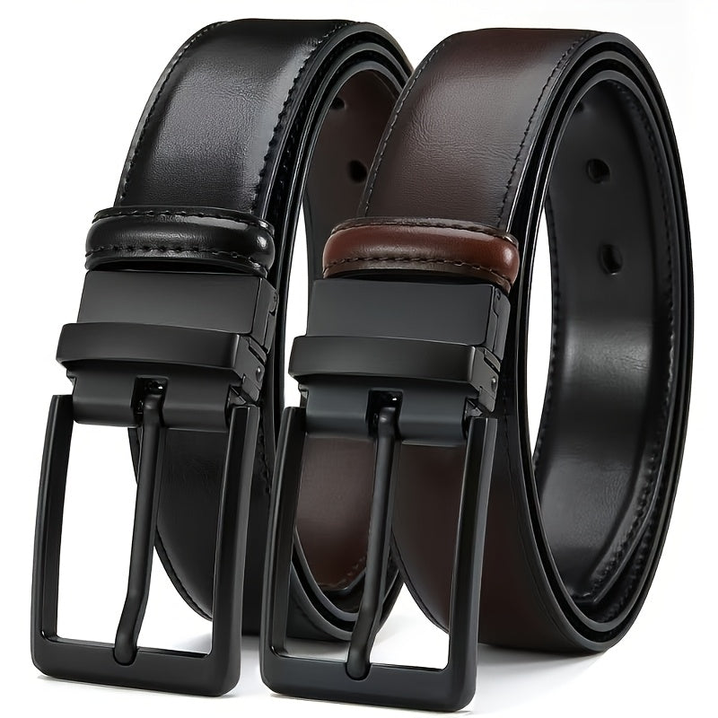 Men's Belt - 's Reversible Genuine Leather Two-Tone Flip Buckle Two in One, Black Blue - product detail view 22