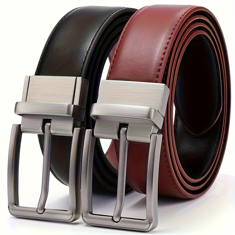 Men's Belt - 's Reversible Genuine Leather Two-Tone Flip Buckle Two in One, Black Blue - product detail view 23